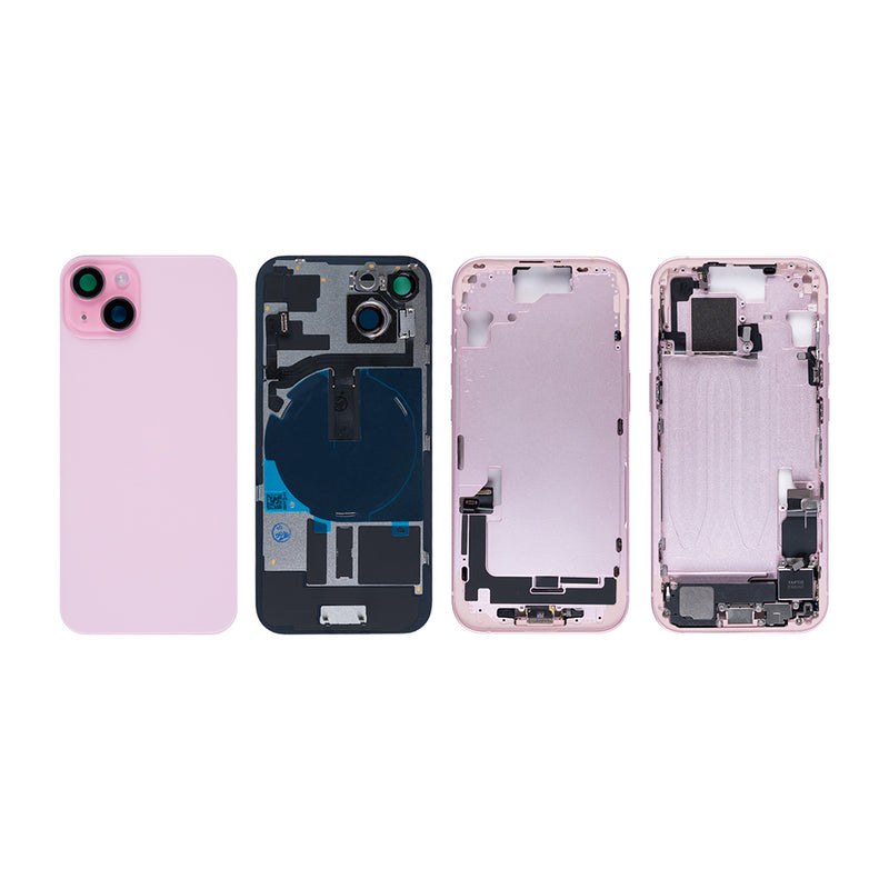 For iPhone 15 Complete Housing Incl. All Small Parts Without Battery And Back Camera Pink