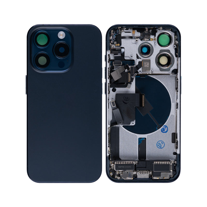 For iPhone 15 Pro Complete Housing Incl. All Small Parts Without Battery And Back Camera Blue Titanium