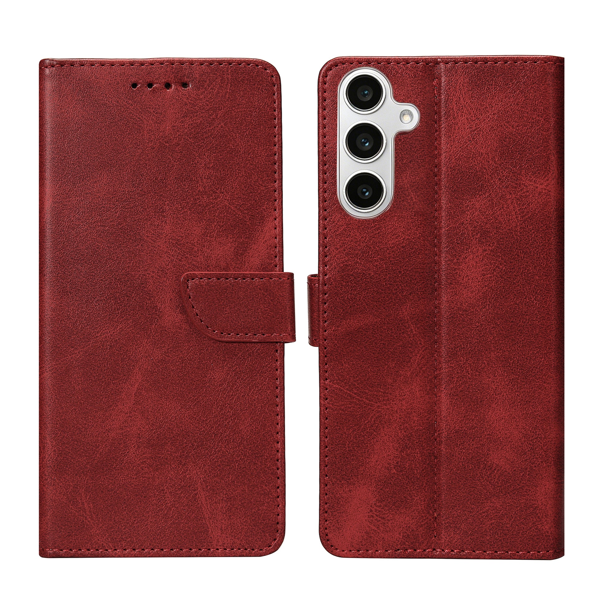 Rixus Bookcase For Samsung Galaxy S24 FE Dark Red