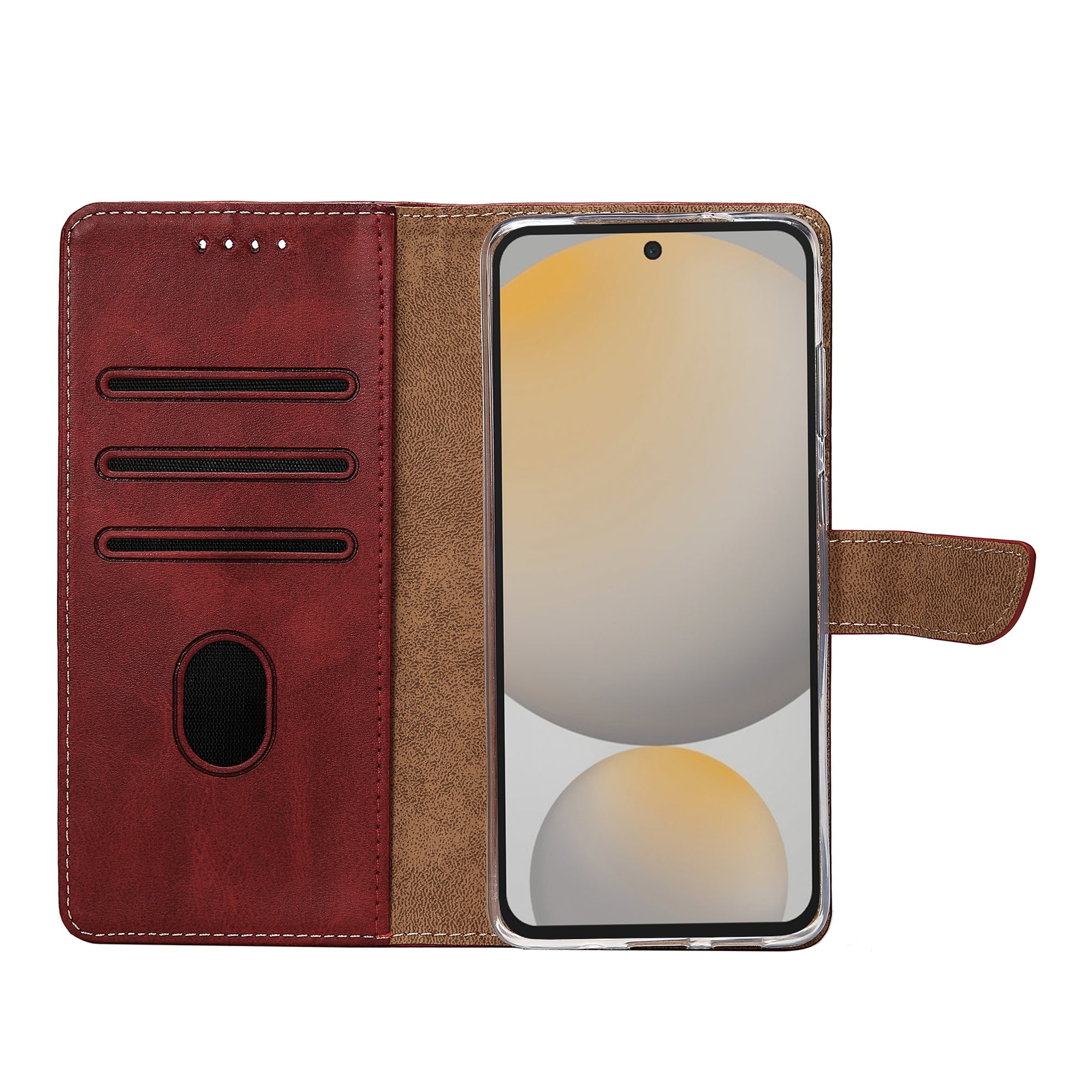 Rixus Bookcase For Samsung Galaxy S24 FE Dark Red