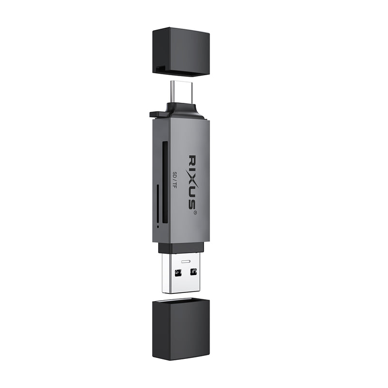 Rixus RXCR02 4-1 USB 3.0, USB-C To SD/TF Card Reader Space Gray