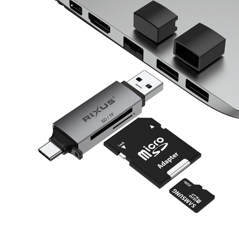 Rixus RXCR02 4-1 USB 3.0, USB-C To SD/TF Card Reader Space Gray