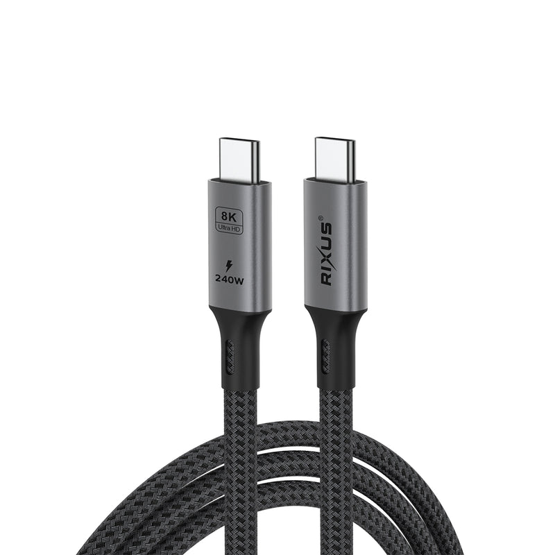 Rixus RXUC01 USB-C 4.0 To USB-C Cable 100CM 240W Grey