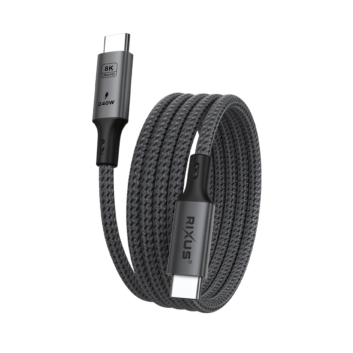 Rixus RXUC03 Magnetic USB-C 4.0 To USB-C Cable Easy Roll Up 1.5m 100W Space Gray