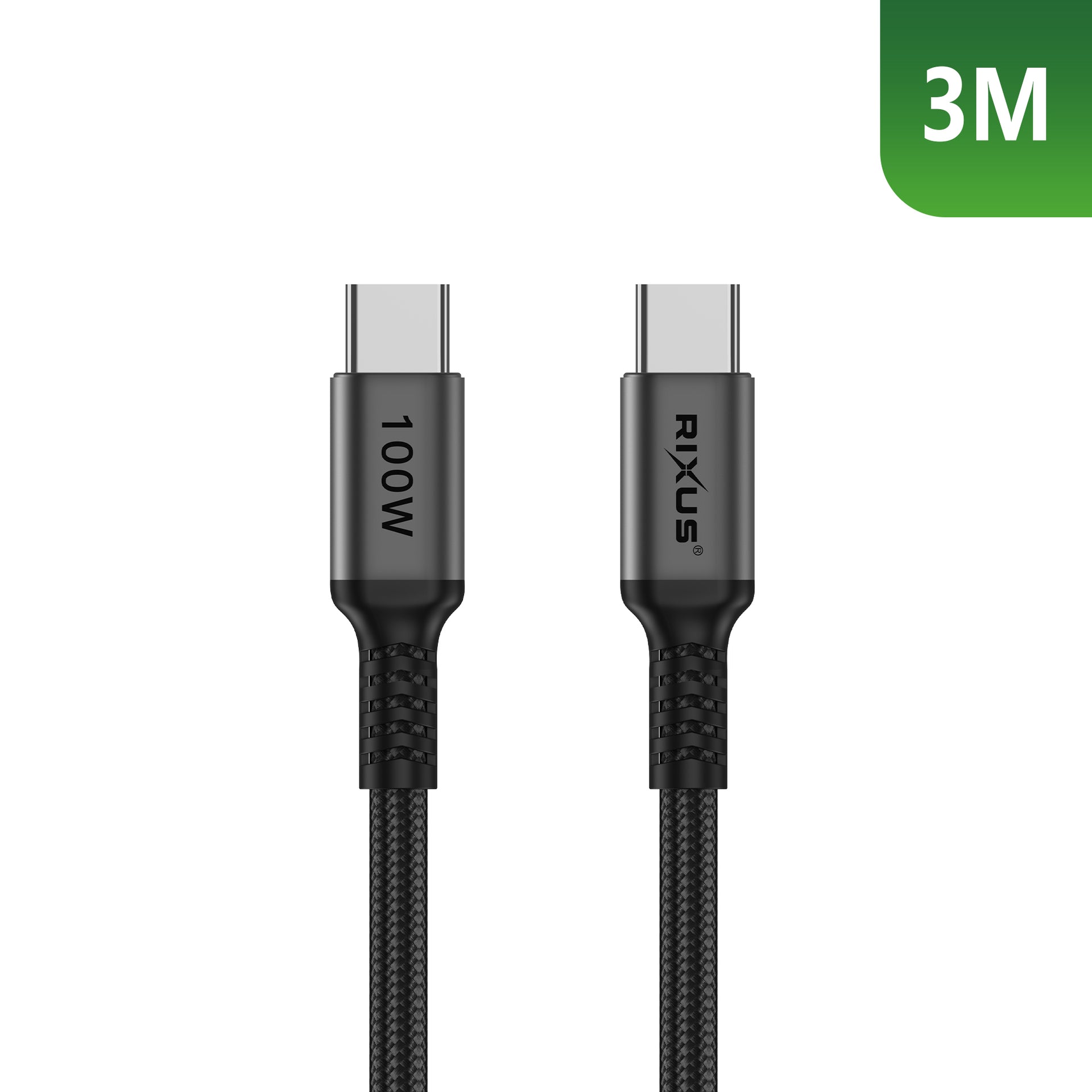 Rixus RXUC06 USB-C 2.0 To USB-C Cable 3m 100W Space Gray