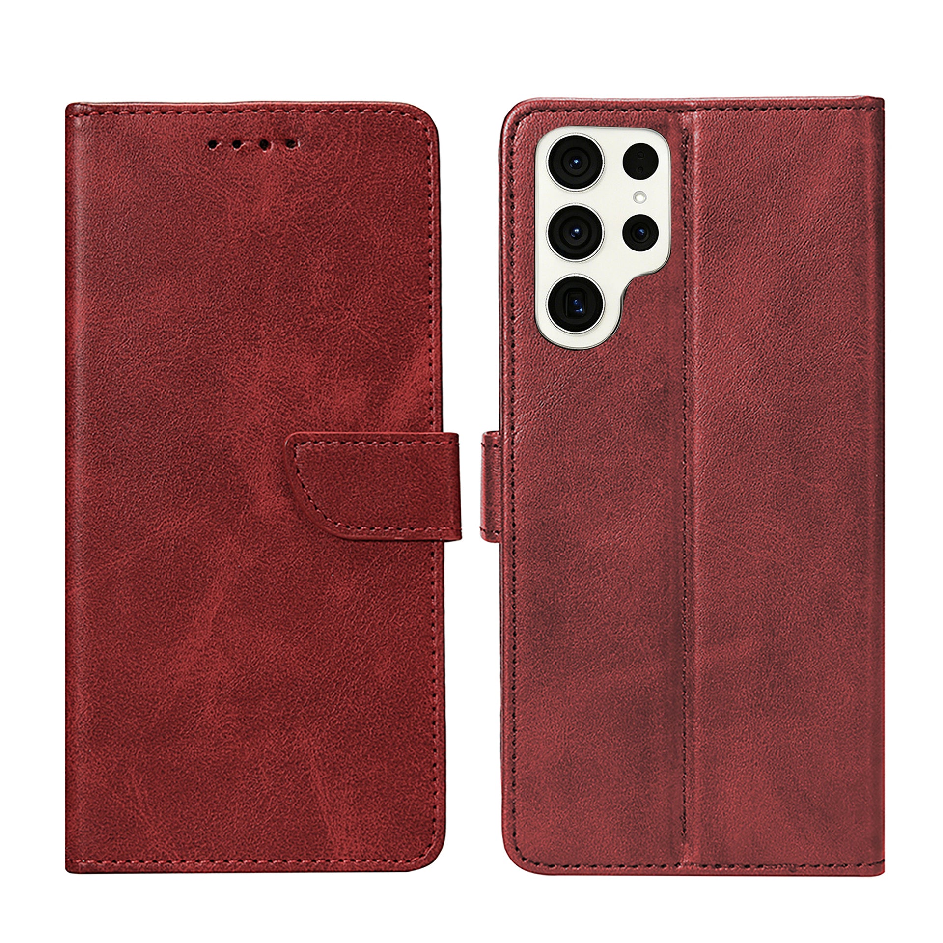 Rixus Bookcase For Samsung Galaxy S23 Ultra Dark Red