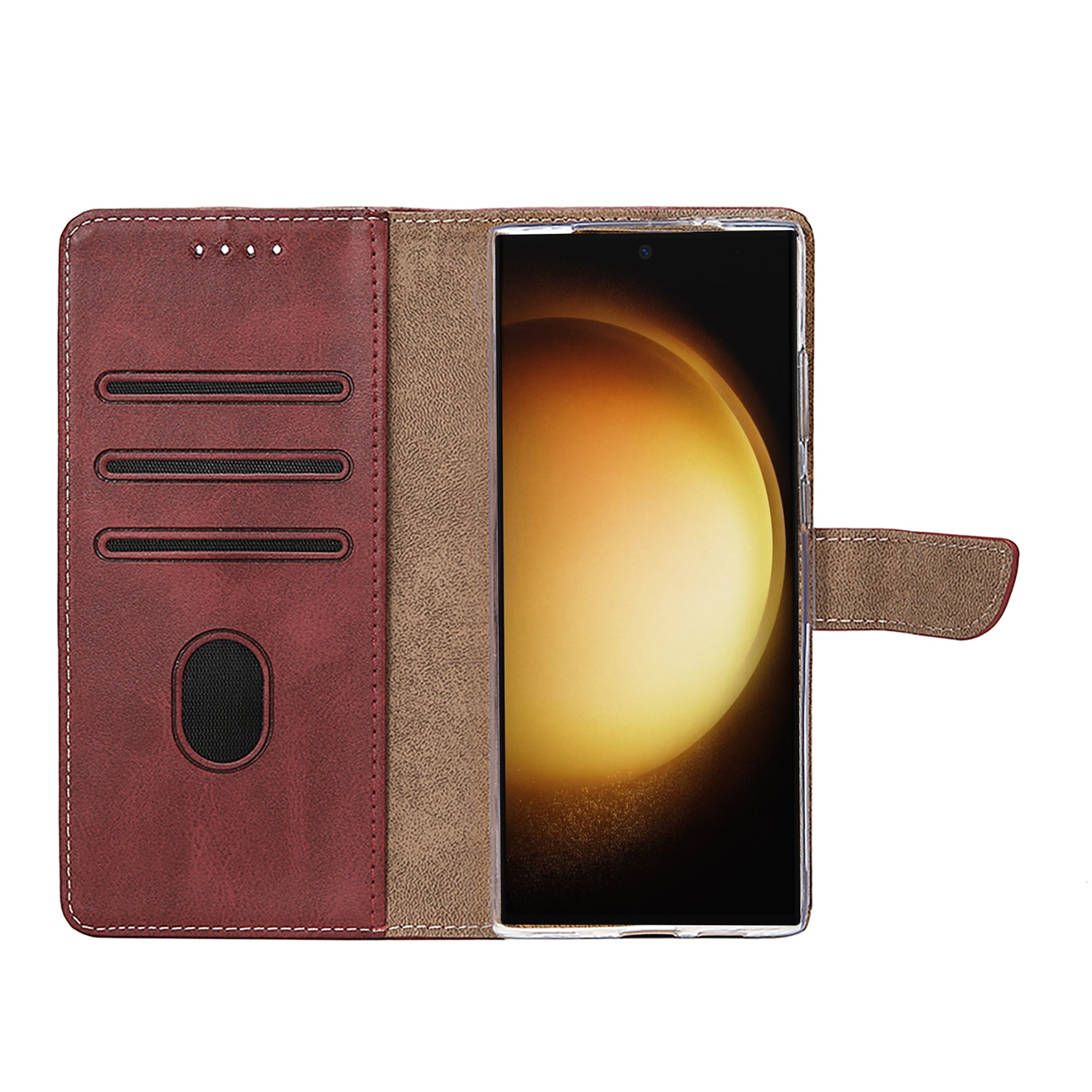 Rixus Bookcase For Samsung Galaxy S23 Ultra Dark Red