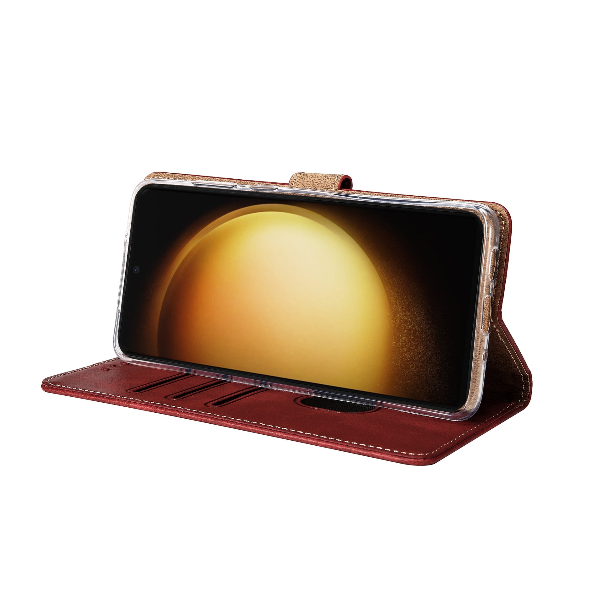Rixus Bookcase For Samsung Galaxy S23 Ultra Dark Red
