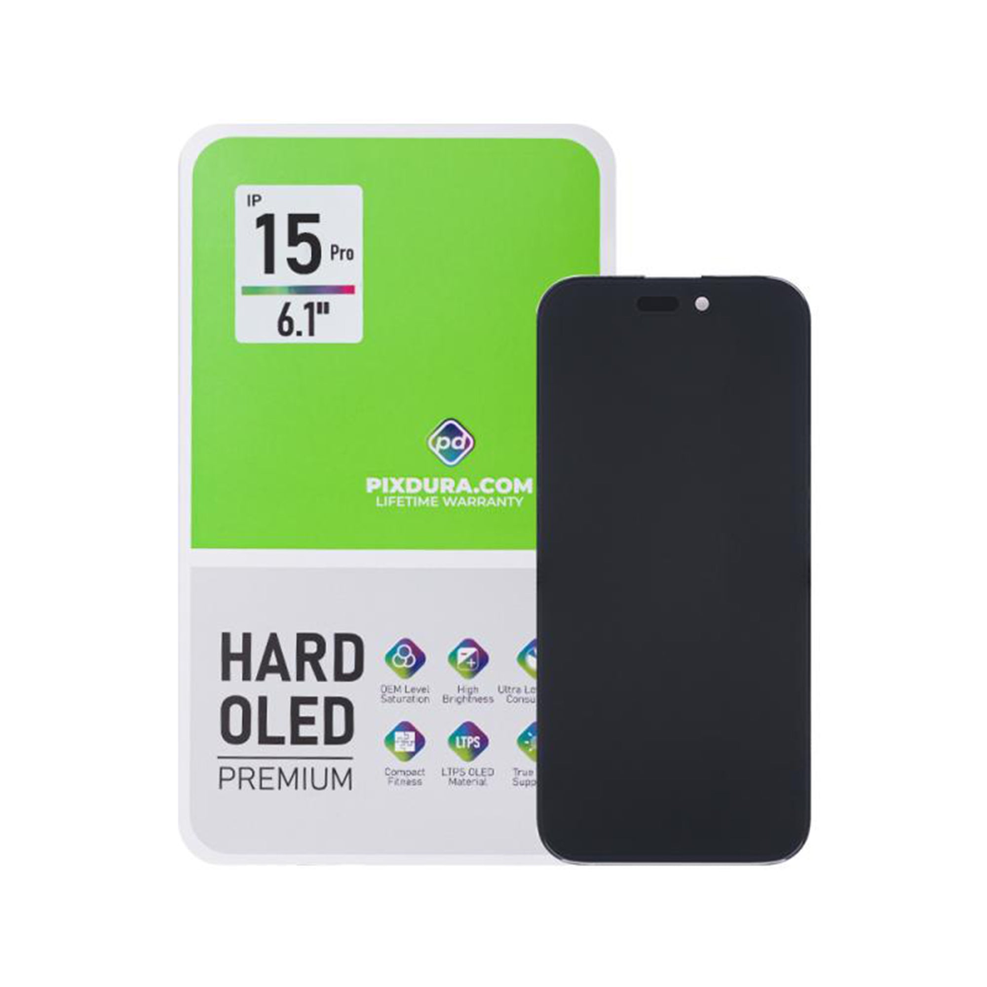 PIXDURA For Apple iPhone 15 Pro Display And Digitizer Hard-OLED Premium (IC Removable) (90Hz)