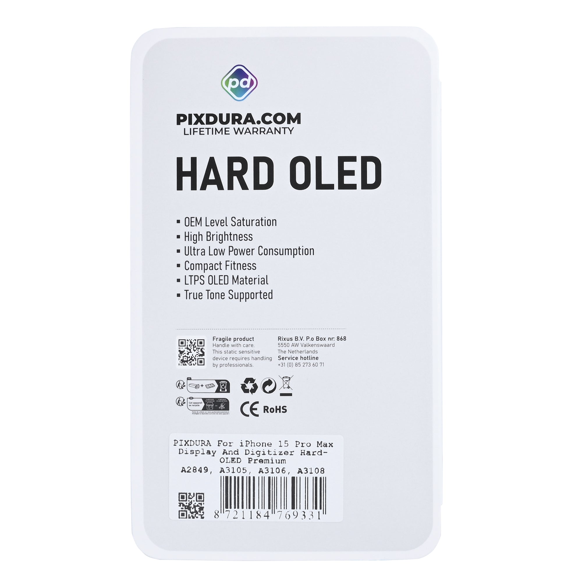 PIXDURA For Apple iPhone 15 Pro Max Display And Digitizer Hard-OLED Premium (90Hz)