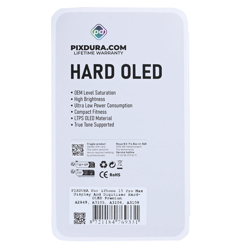PIXDURA For iPhone 15 Pro Max Display And Digitizer Hard-OLED Premium