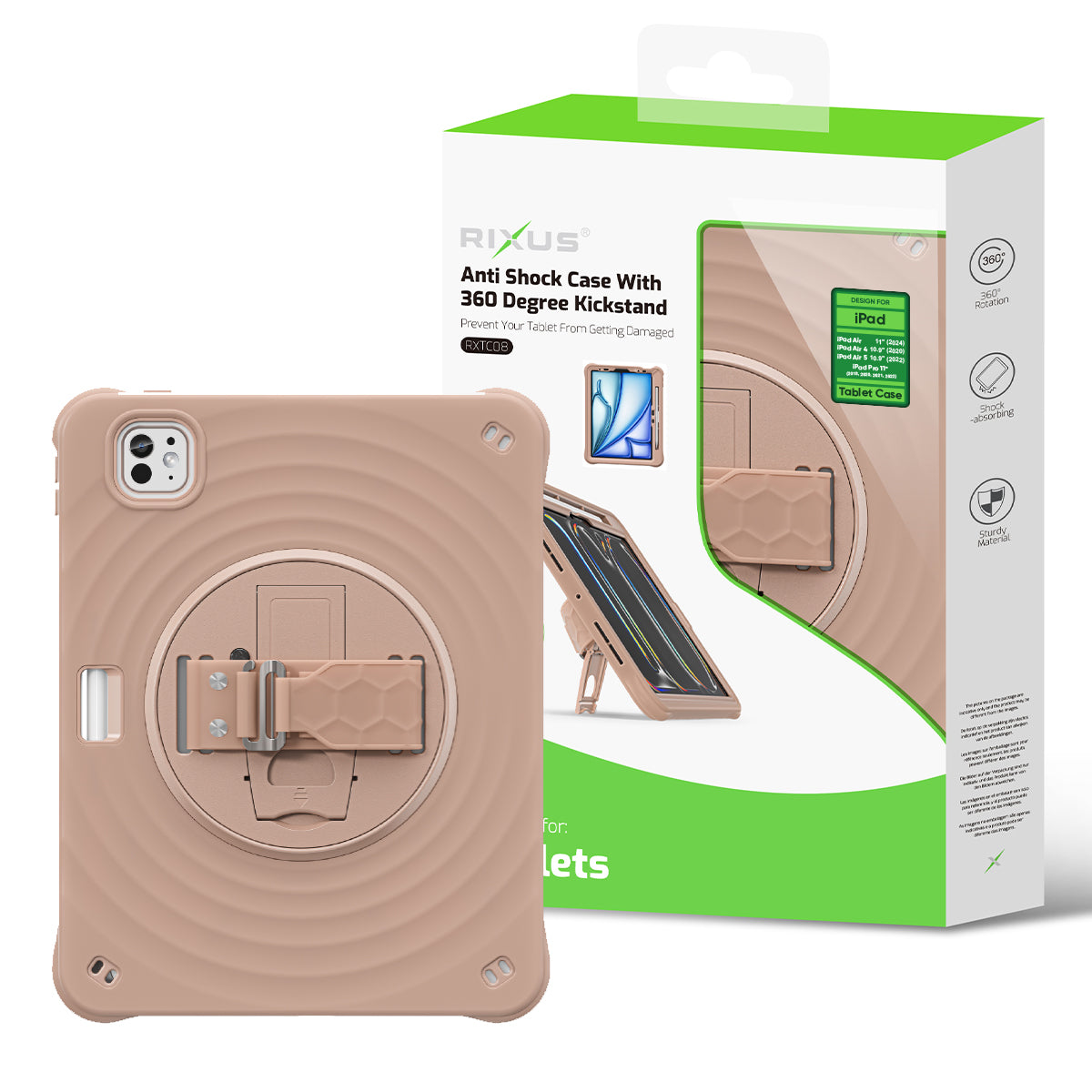 Rixus RXTC08 Anti Shock Case For Apple iPad Air 11 inch (2024, 2025, 2026), Air 4 10.9 inch (2020), Air 5 10.9 inch (2022), Pro 11 inch (2018, 2020, 2021, 2022) Latte