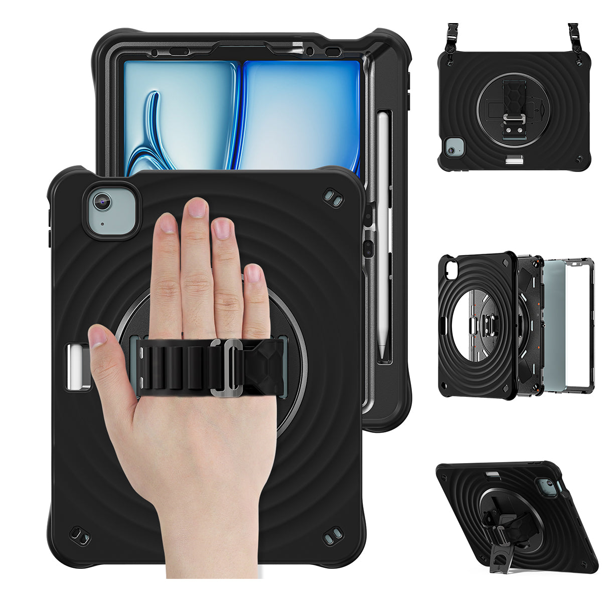 Rixus RXTC08 Anti Shock Case For Apple iPad Air 13 inch (2024, 2025, 2025), iPad Pro 12.9 inch (2018, 2020, 2021, 2022) Black