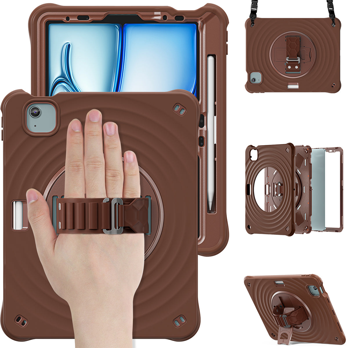 Rixus RXTC08 Anti Shock Case For Apple iPad Air 13 inch (2024, 2025, 2026), iPad Pro 12.9 inch (2018, 2020, 2021, 2022) Chocolate