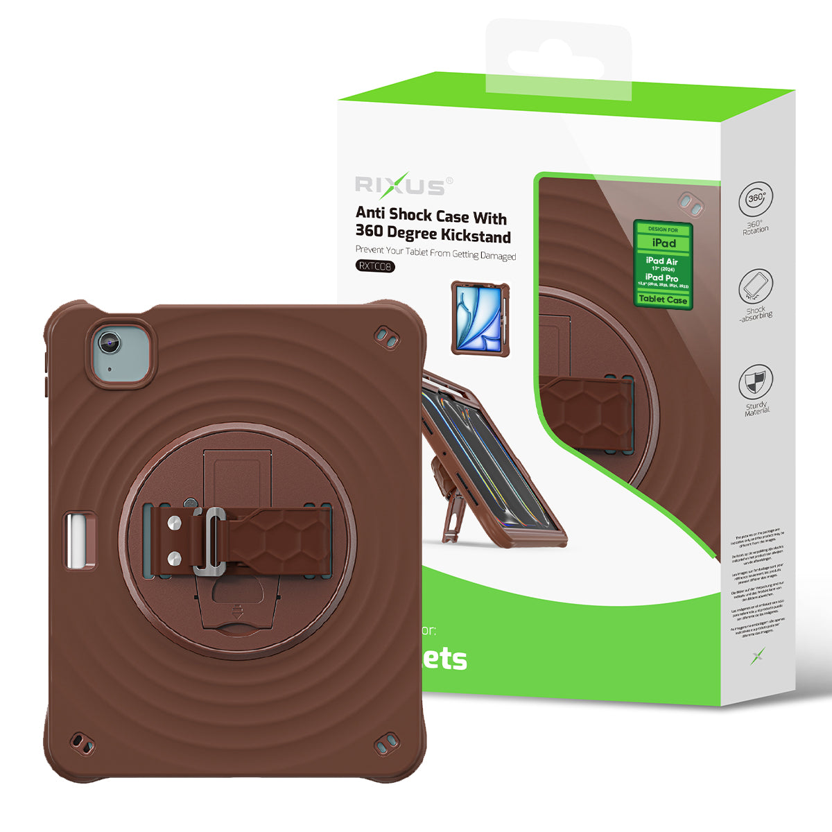 Rixus RXTC08 Anti Shock Case For Apple iPad Air 13 inch (2024, 2025, 2026), iPad Pro 12.9 inch (2018, 2020, 2021, 2022) Chocolate