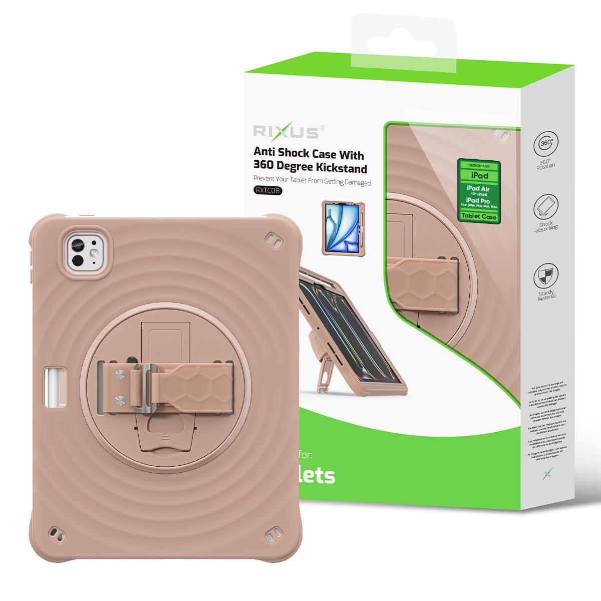 Rixus RXTC08 Anti Shock Case For Apple iPad Air 13 inch (2024, 2025, 2026), iPad Pro 12.9 inch (2018, 2020, 2021, 2022) Latte