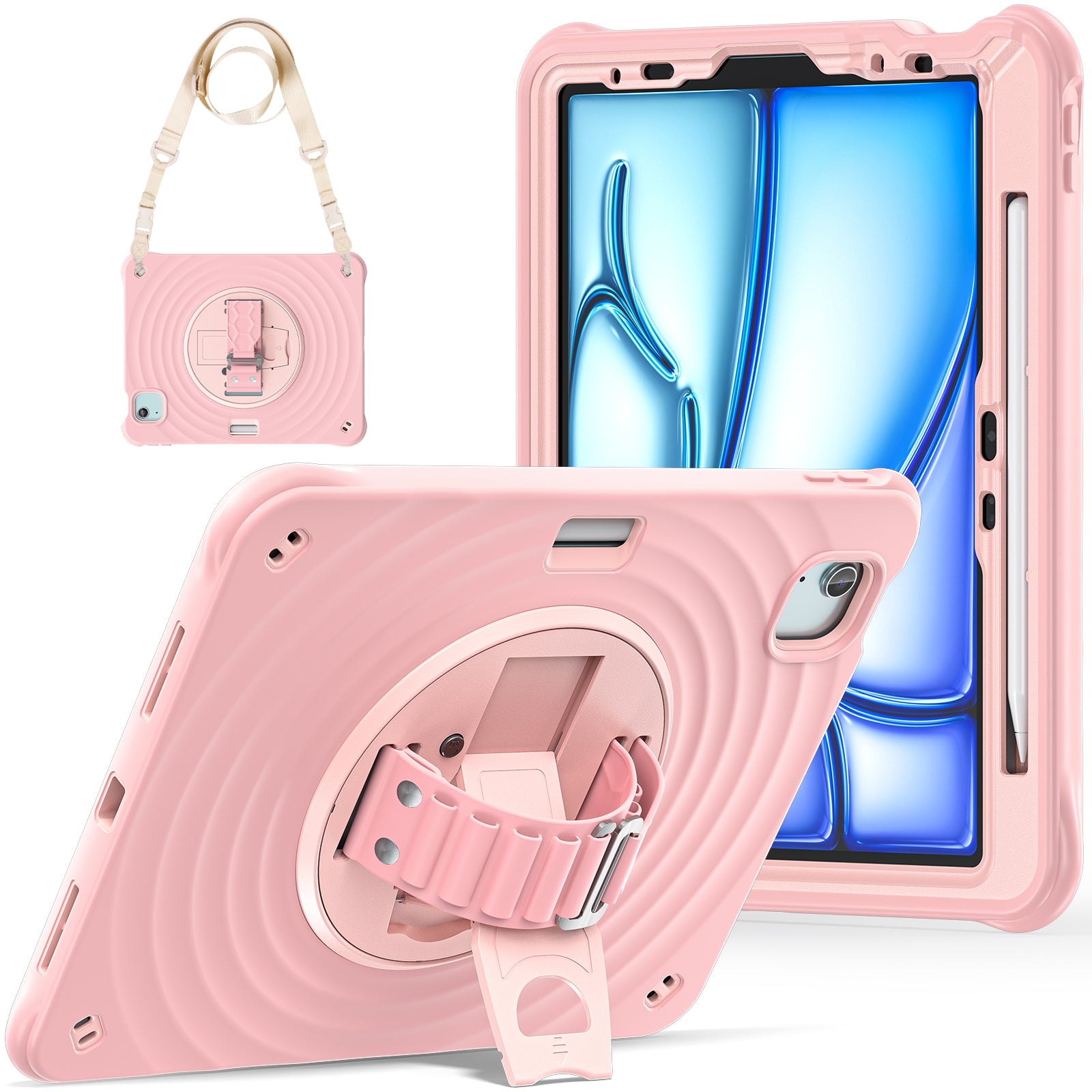 Rixus RXTC08 Anti Shock Case For Apple iPad Air 13 inch (2024, 2025, 2026), iPad Pro 12.9 inch (2018, 2020, 2021, 2022) Cherry Blossoms Pink