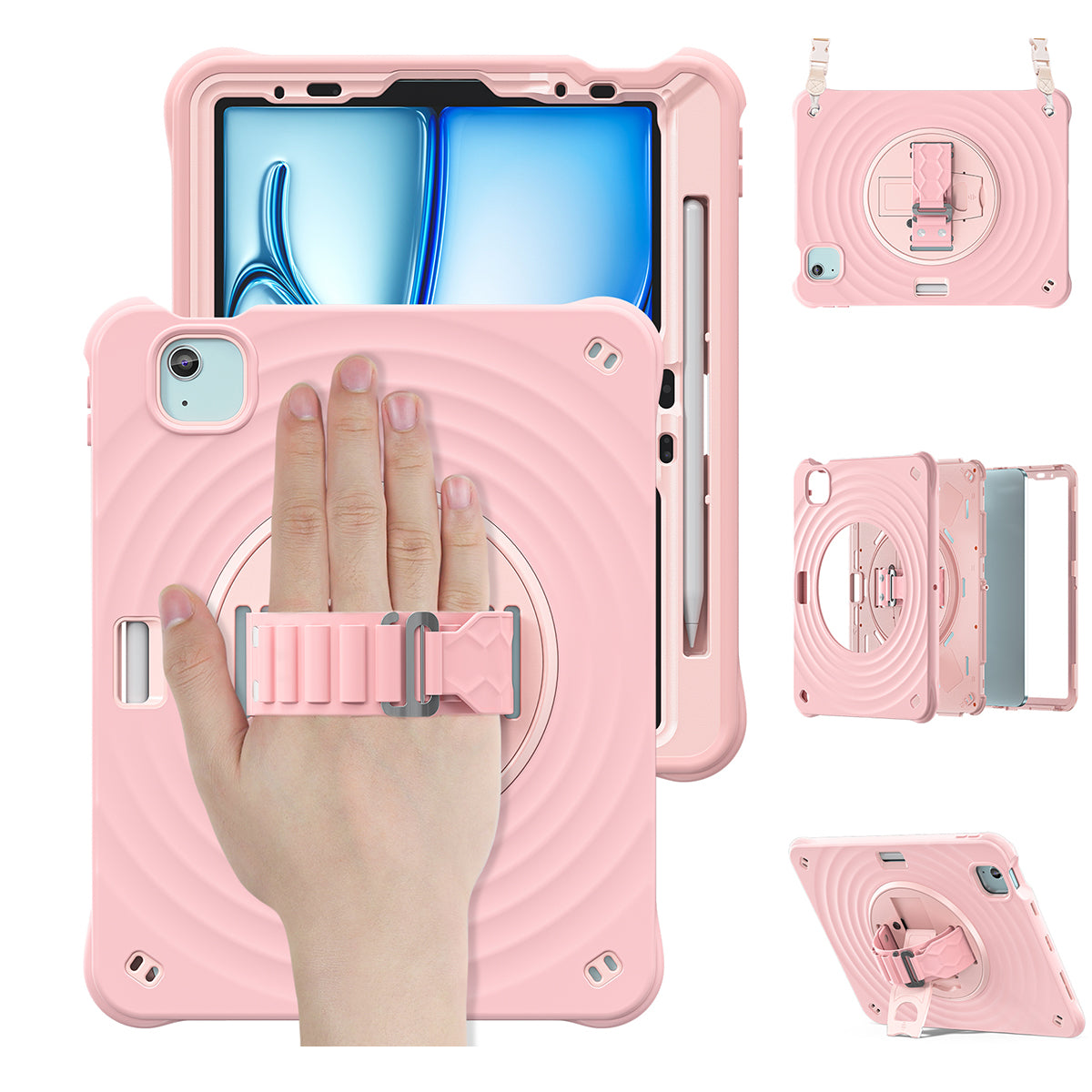 Rixus RXTC08 Anti Shock Case For Apple iPad Air 13 inch (2024, 2025, 2026), iPad Pro 12.9 inch (2018, 2020, 2021, 2022) Cherry Blossoms Pink