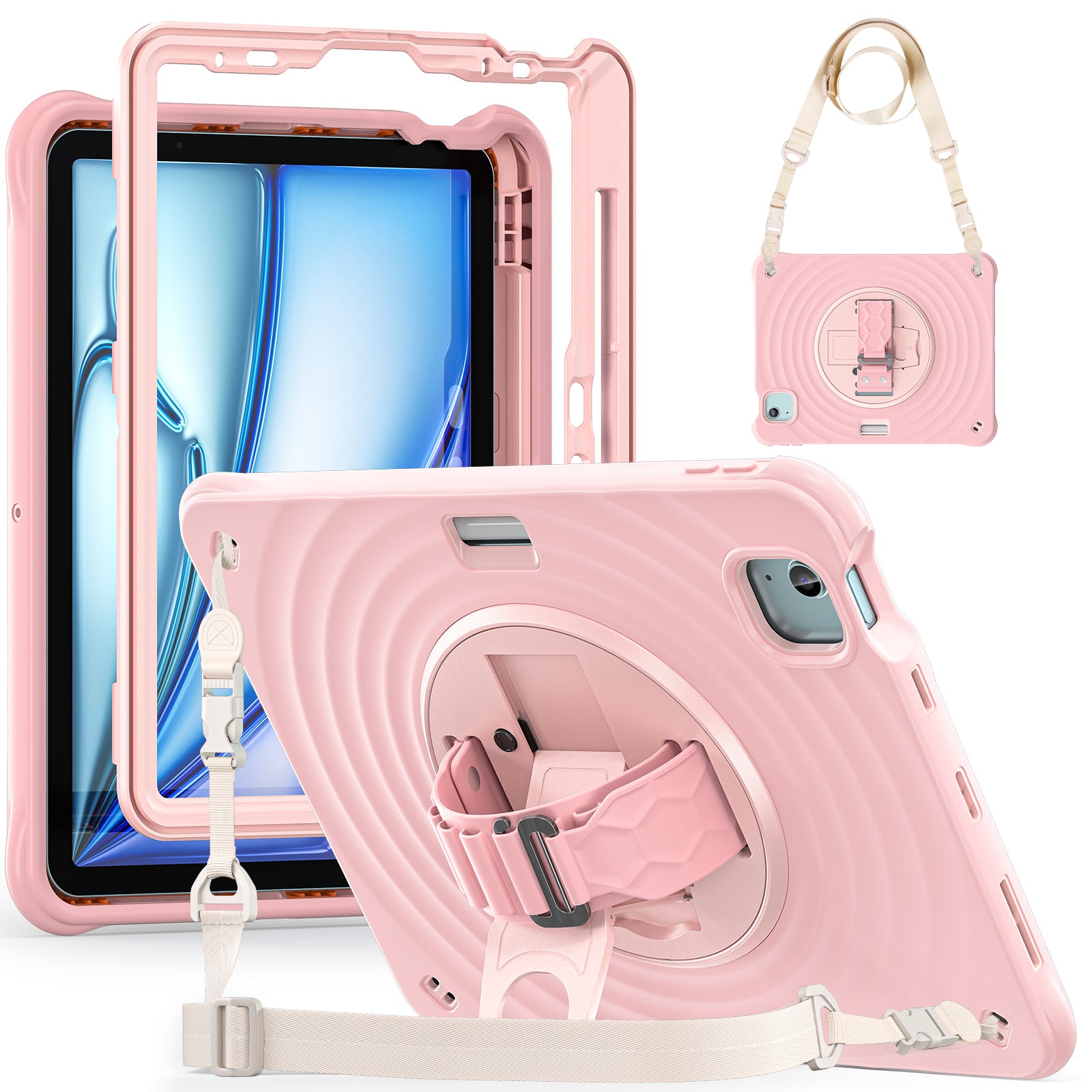 Rixus RXTC08 Anti Shock Case For Apple iPad Air 13 inch (2024, 2025, 2026), iPad Pro 12.9 inch (2018, 2020, 2021, 2022) Cherry Blossoms Pink