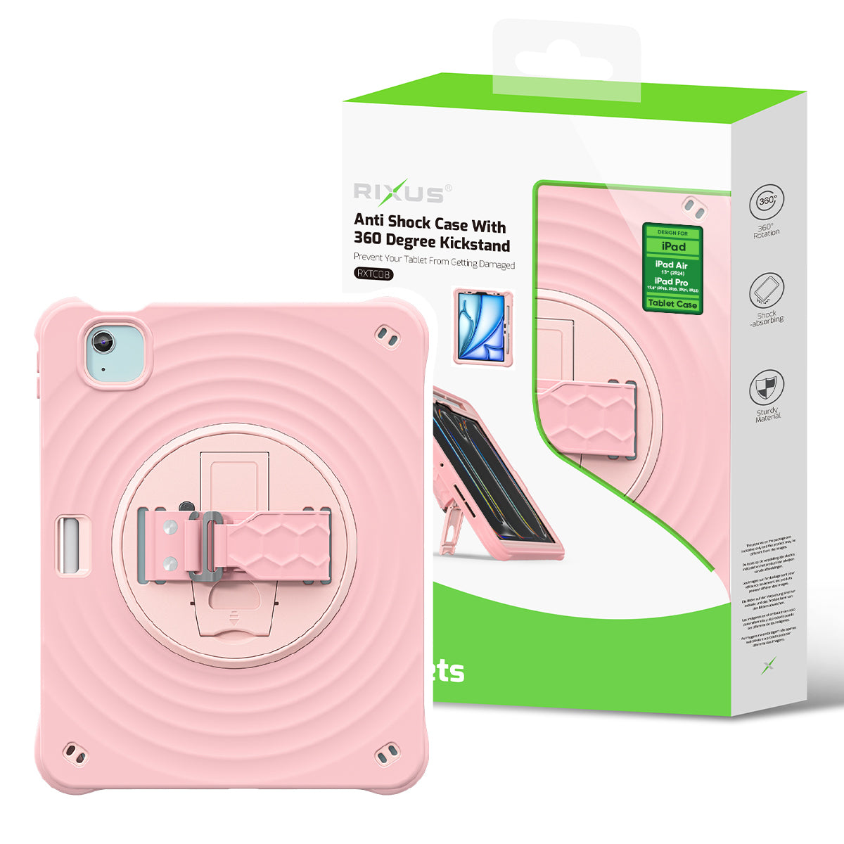 Rixus RXTC08 Anti Shock Case For Apple iPad Air 13 inch (2024, 2025, 2026), iPad Pro 12.9 inch (2018, 2020, 2021, 2022) Cherry Blossoms Pink