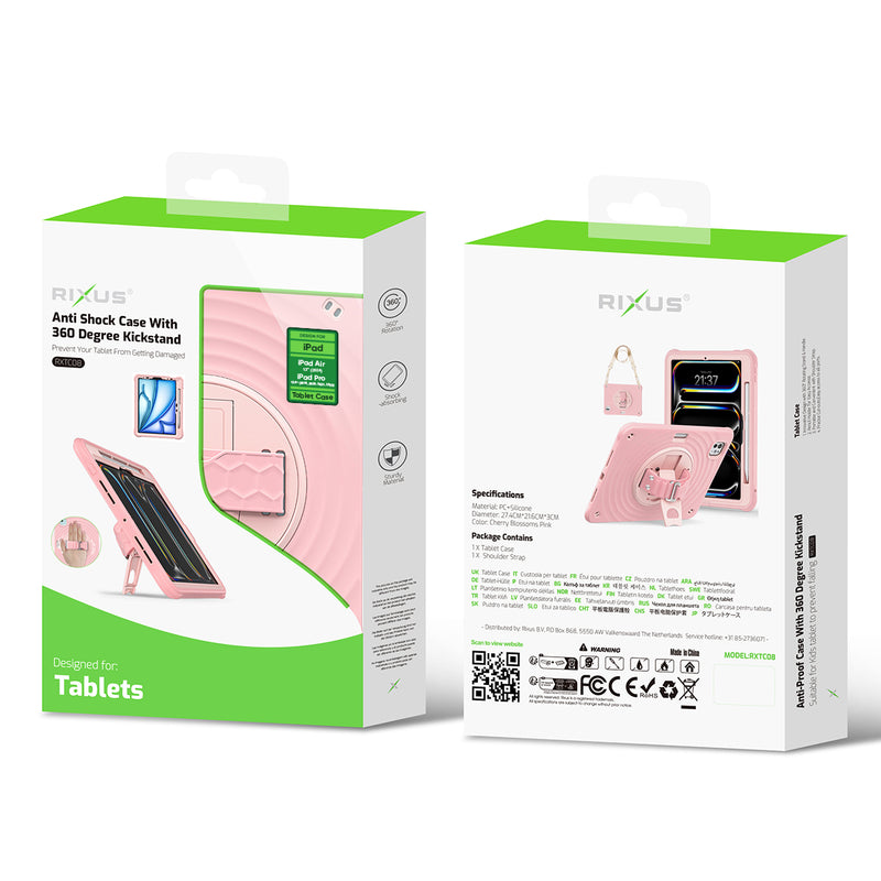 Rixus RXTC08 Anti Shock Case For Apple iPad Air 13 inch (2024), iPad Pro 12.9 inch (2018, 2020, 2021, 2022) Cherry Blossoms Pink