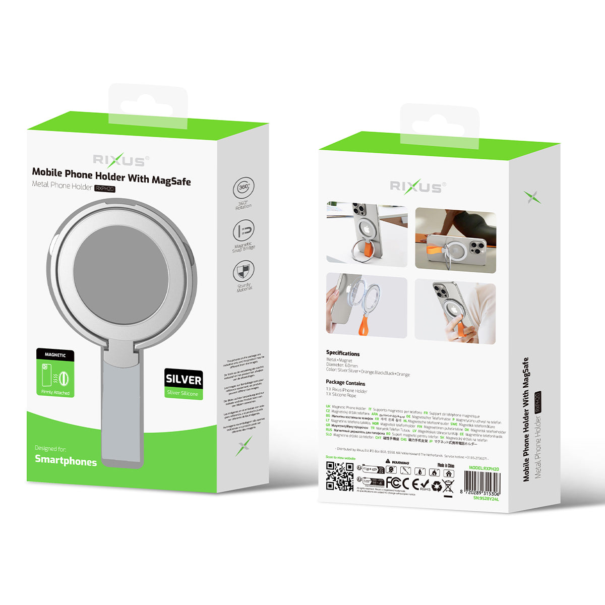 Rixus RXPH20S Mobile Phone Holder With MagSafe Compatible Silver