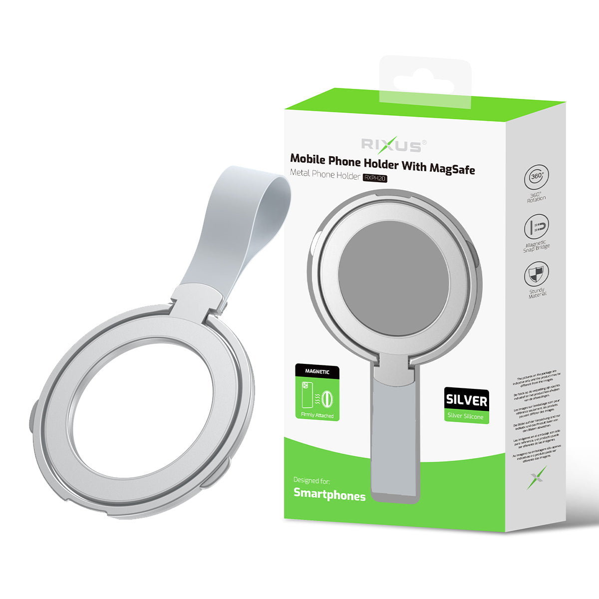 Rixus RXPH20S Mobile Phone Holder With MagSafe Compatible Silver