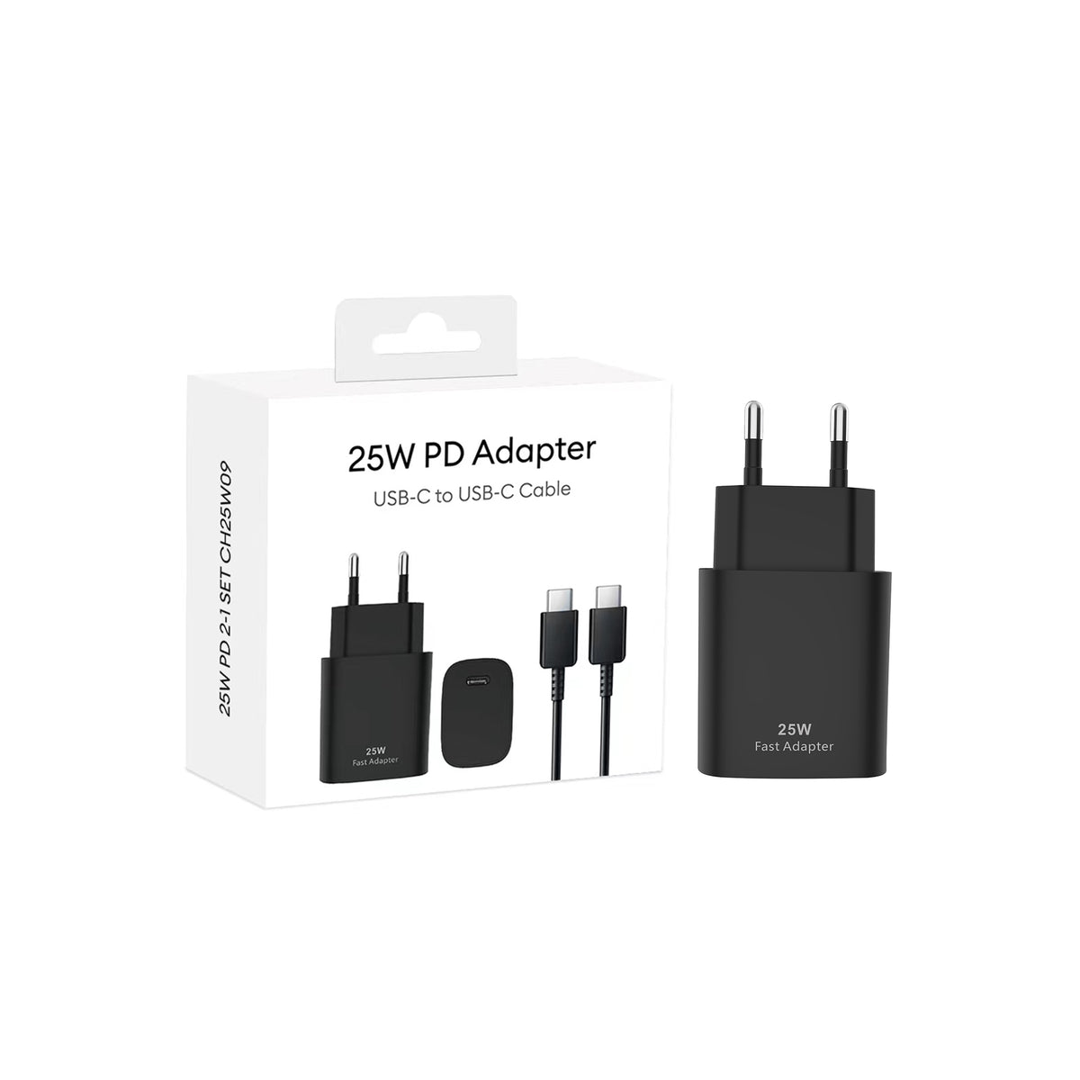 PD Fast Charging Adapter CH25W09 USB-C To USB-C 25W Black Retail Box