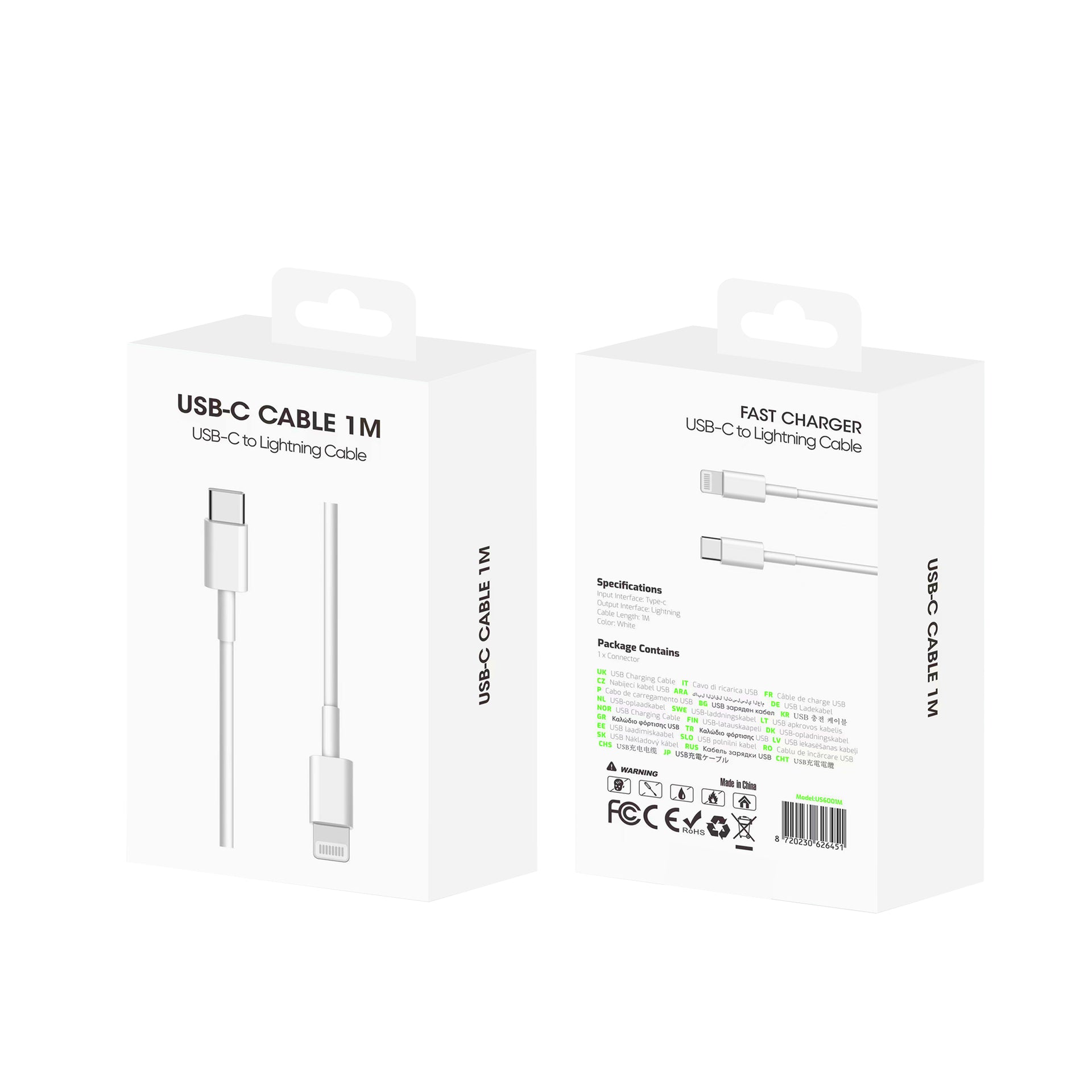 For Apple iPhone USB-C To Lightning Fast Charging Cable US6001M 100cm White Retail Box