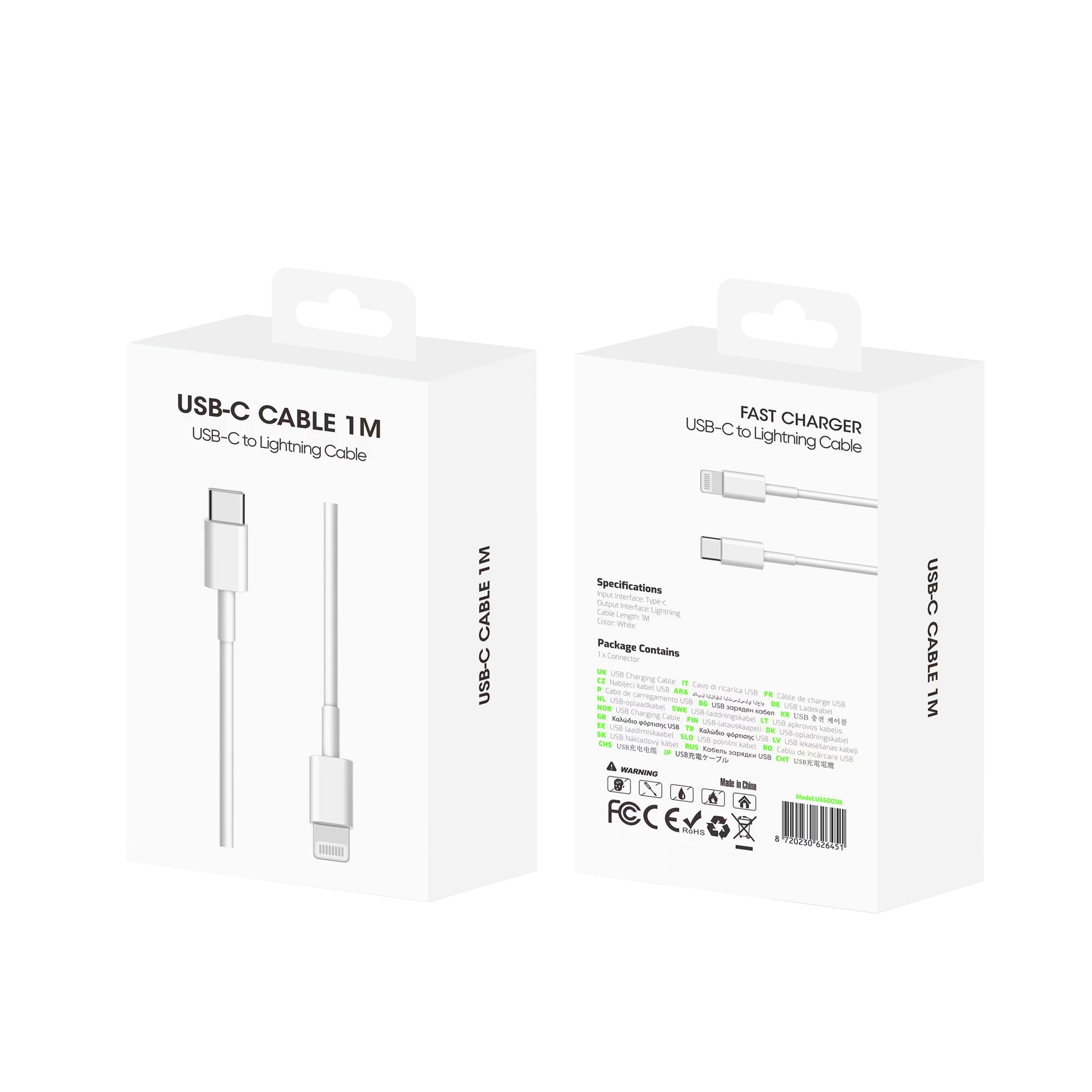 For Apple iPhone USB-C To Lightning Fast Charging Cable US6001M 100cm White Retail Box