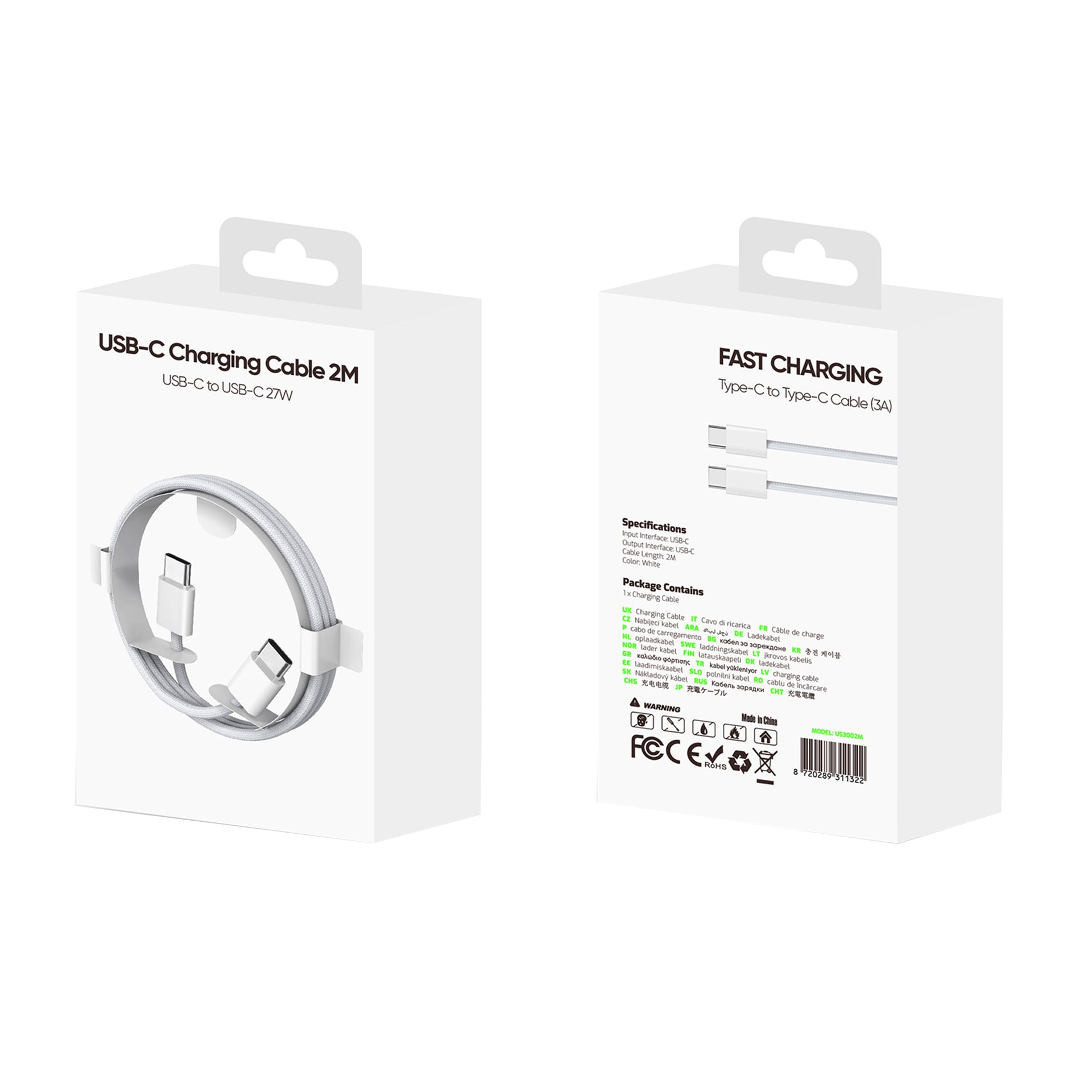 For Apple iPhone 15 Series Fast Charging USB-C To USB-C Cable US3002M 200cm White Retail Box