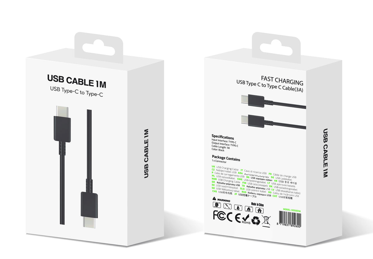 Data Cable US5001M USB-C To USB-C 100cm Black Retail Box