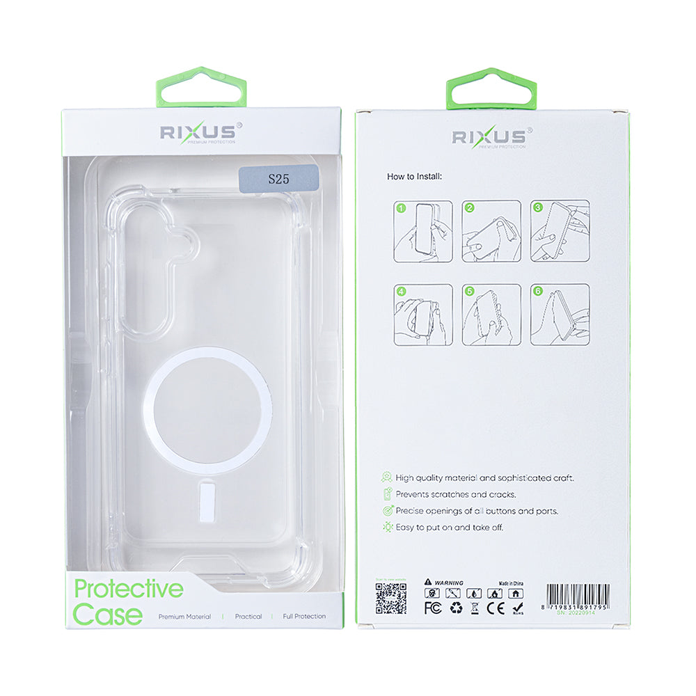 Rixus Anti-Burst Case With MagSafe Compatible For Samsung Galaxy S25 Transparent