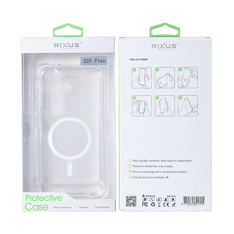 Rixus Anti-Burst Case With MagSafe For Samsung Galaxy S25 Plus S936B Transparent