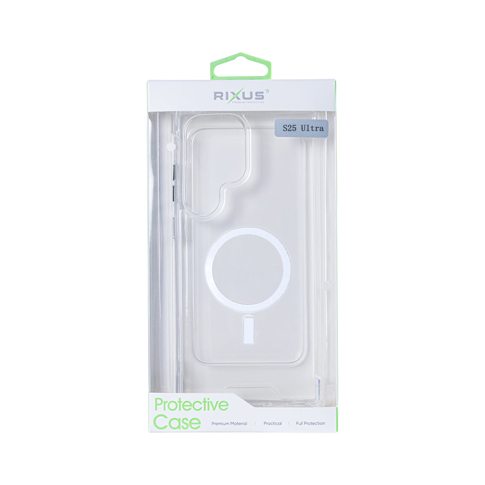 Rixus Anti-Burst Case With MagSafe Compatible For Samsung Galaxy S25 Ultra Transparent
