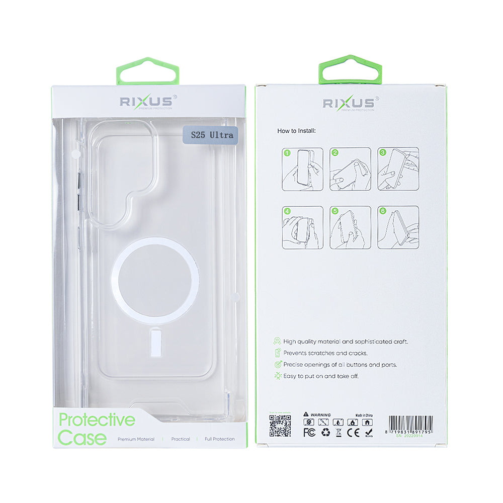 Rixus Anti-Burst Case With MagSafe Compatible For Samsung Galaxy S25 Ultra Transparent