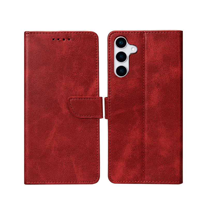 Rixus Bookcase For Samsung Galaxy S25 S9310 Dark Red