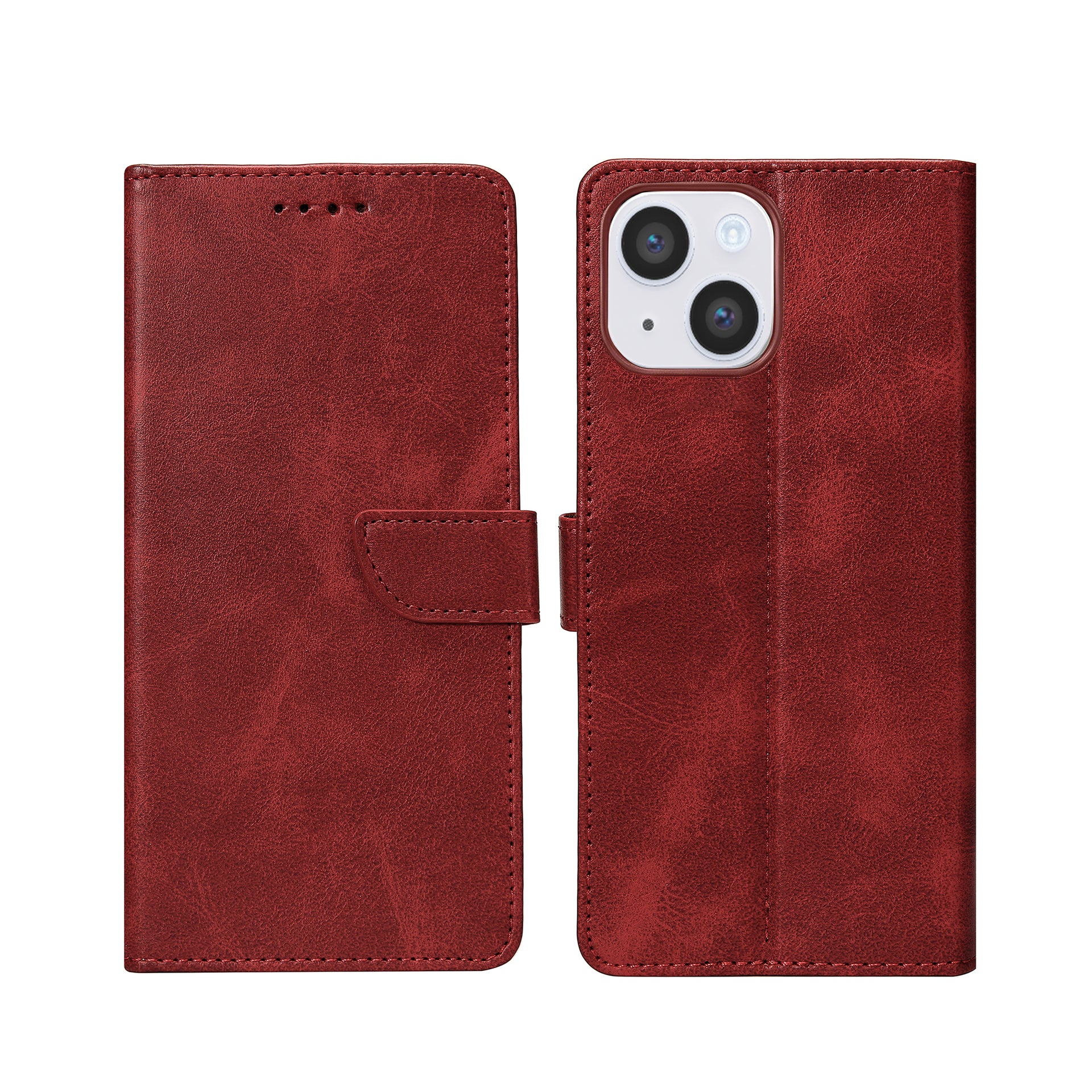 Rixus Bookcase For Apple iPhone 14 Dark Red