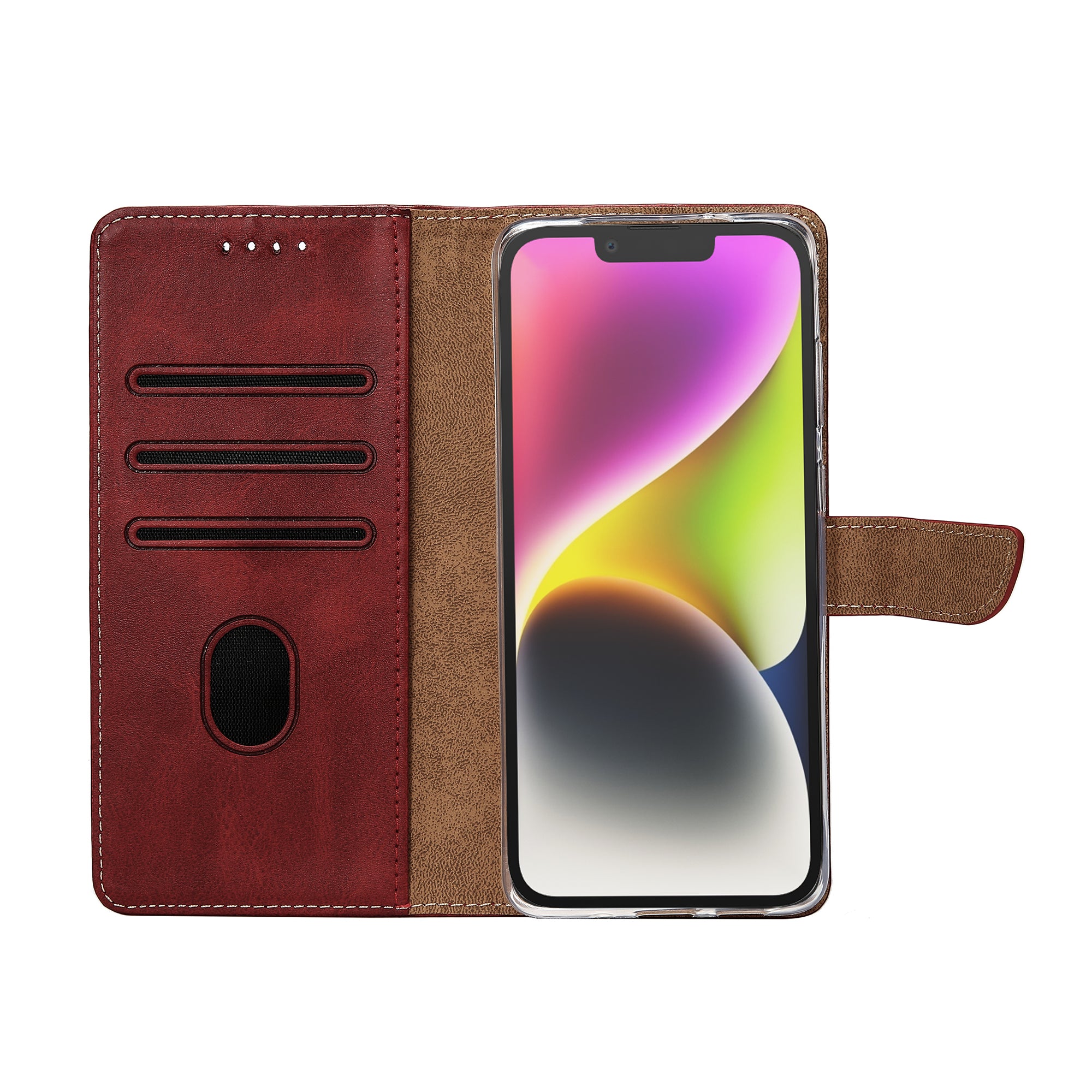 Rixus Bookcase For Apple iPhone 14 Dark Red