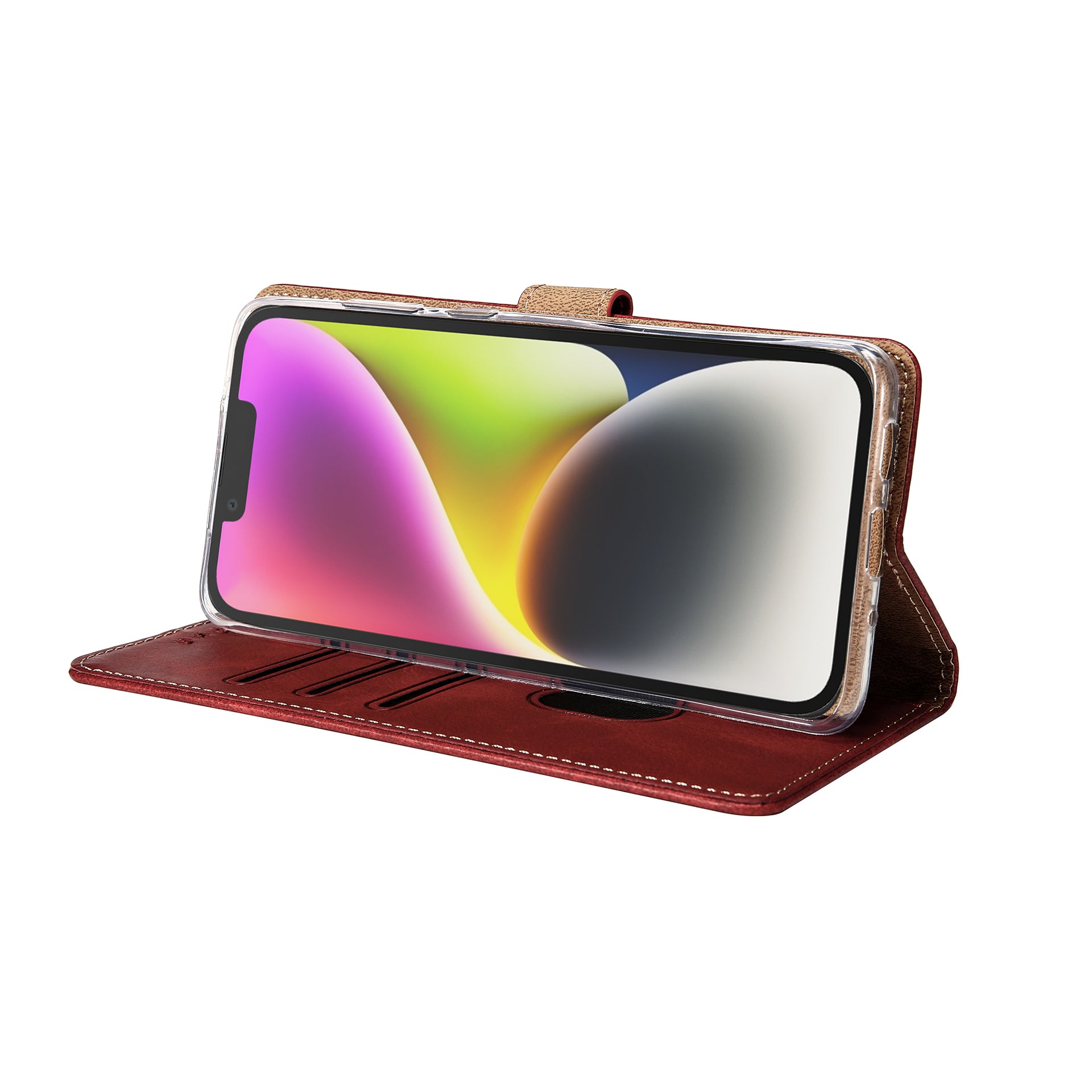 Rixus Bookcase For Apple iPhone 14 Dark Red