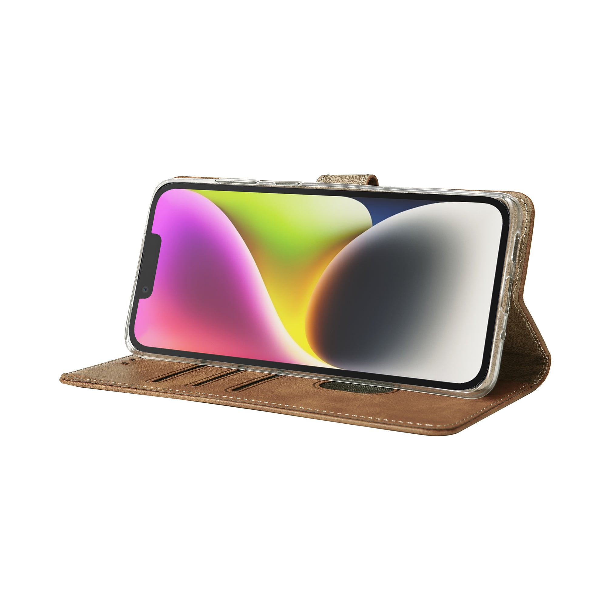 Rixus Bookcase For Apple iPhone 14 Light Brown