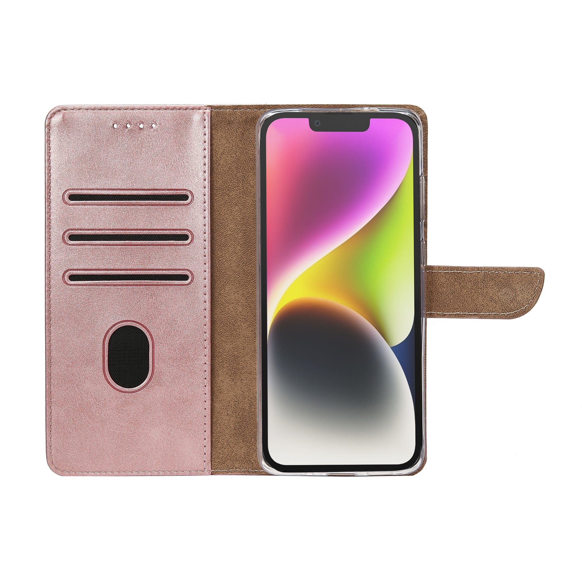 Rixus Bookcase For Apple iPhone 14 Pink
