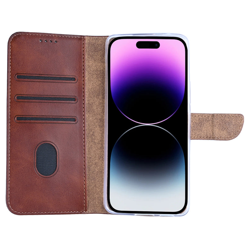 Rixus Bookcase For iPhone 14 Pro Max Brown