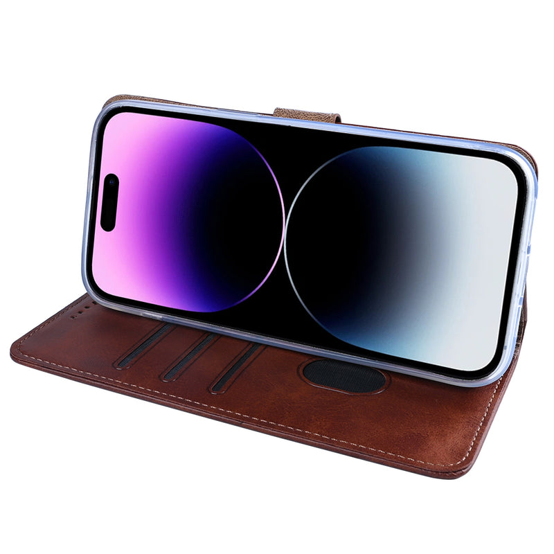 Rixus Bookcase For Apple iPhone 14 Pro Max Brown