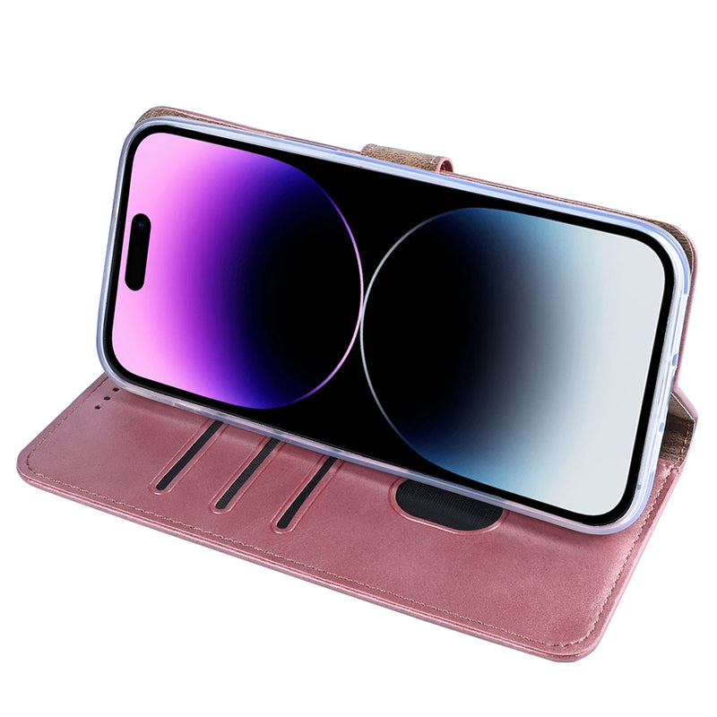 Rixus Bookcase For iPhone 14 Pro Max Pink
