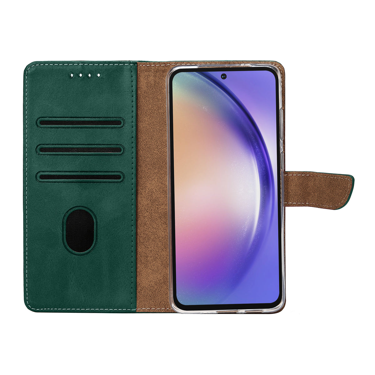 Rixus Bookcase For Samsung Galaxy A54 Dark Green