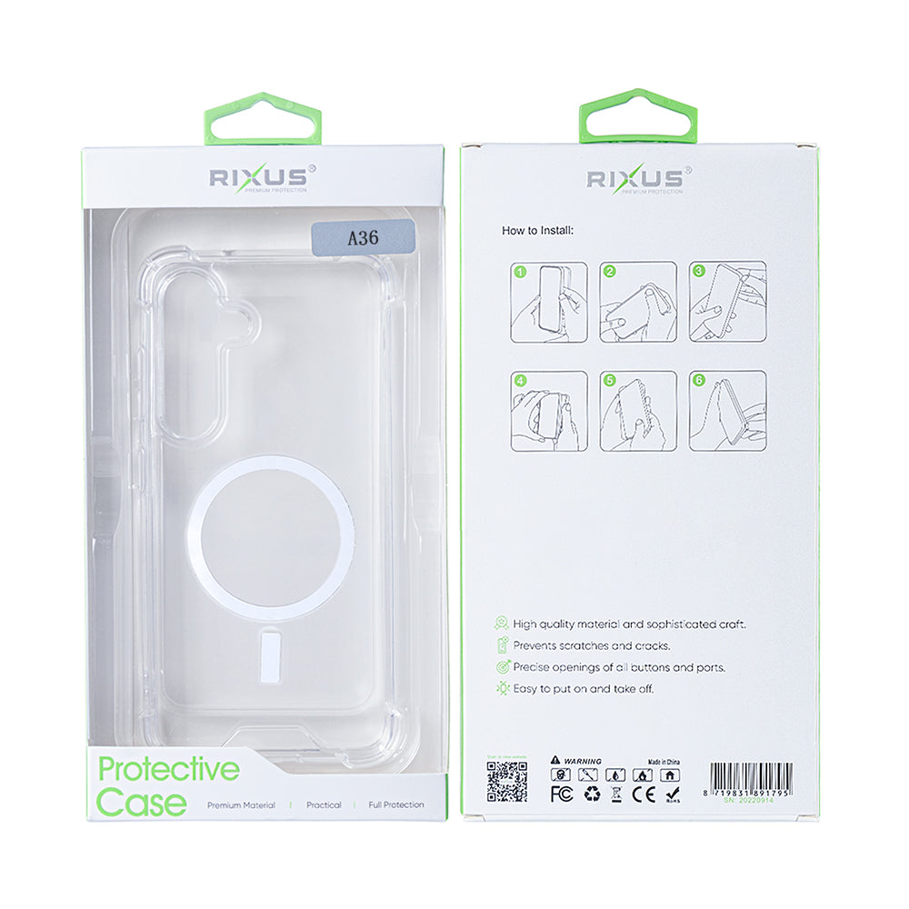 Rixus Anti-Burst Case With MagSafe Compatible For Samsung Galaxy A36, A37 Transparent