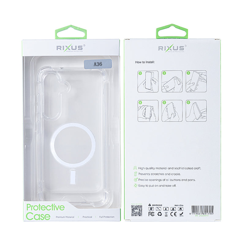 Rixus Anti-Burst Case With MagSafe For Samsung Galaxy A36 Transparent
