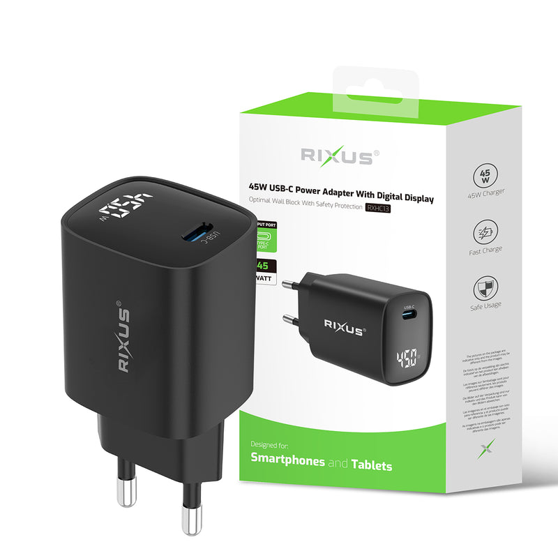 Rixus RXHC13 USB-C Power Adapter With Digital Display 45W Black