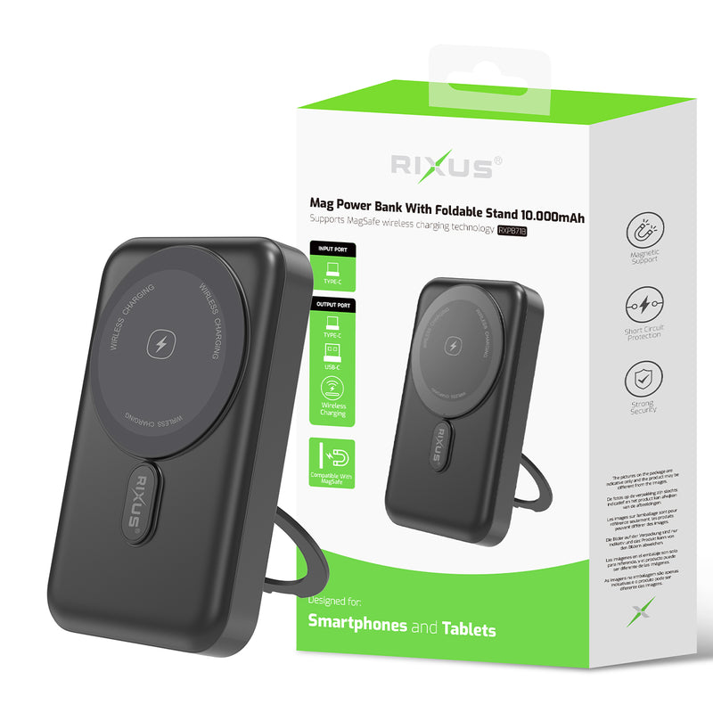 Rixus RXPB71B MagSafe Powerbank 10.000mAh With Foldable Stand Black